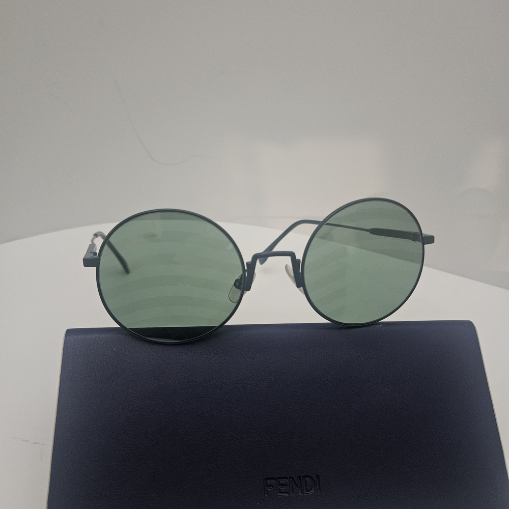 Fendi Round Metal Sunglasses with Green Lenses